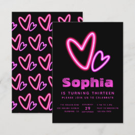 Neon Rosa Hearts Födelsedagsfest Inbjudningar