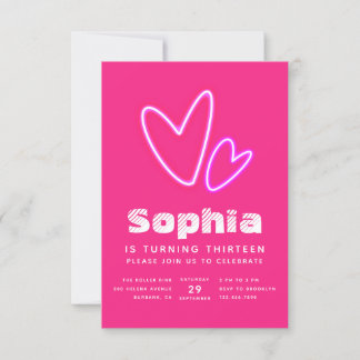 Neon Rosa Hearts Födelsedagsfest Inbjudningar