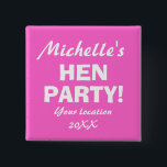 Neon rosa Hen party badge-knapp för flickor natt Knapp<br><div class="desc">Personlig Neon rosa hen party badge-knapp till hönskväll. Roligt-bachelorette-fest/möhippa-tillbehör för att bli brud och brudar på flickor som är ute på natten eller flickor i helg. Anpassningsbar Team bride-knappar för bröllop / bachelor / bachelorette / brudens sida. Cute firande stift före bröllopsdagen. Gör konstiga märken för brudbesättningen och omvärlden. Finns...</div>