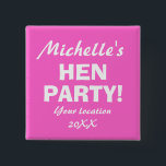Neon rosa Hen party badge-knapp för flickor natt Knapp<br><div class="desc">Personlig Neon rosa hen party badge-knapp till hönskväll. Roligt-bachelorette-fest/möhippa-tillbehör för att bli brud och brudar på flickor som är ute på natten eller flickor i helg. Anpassningsbar Team bride-knappar för bröllop / bachelor / bachelorette / brudens sida. Cute firande stift före bröllopsdagen. Gör konstiga märken för brudbesättningen och omvärlden. Finns...</div>