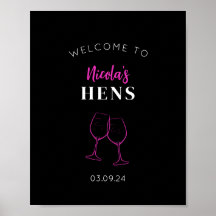 Neon Rosa Hens Party Vin Välkomstskylt Poster