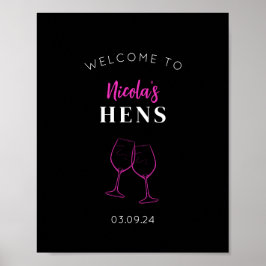 Neon Rosa Hens Party Vin Välkomstskylt Poster
