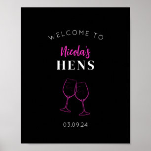 Neon Rosa Hens Party Vin Välkomstskylt Poster