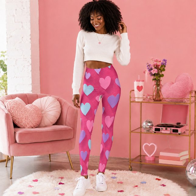 Neon Rosa Hjärtmönster  Leggings (Skapare uppladdad)