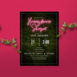 Neon Rosa Honeymoon Shower Inbjudningar<br><div class="desc">Rosa nyon inspirerade honeymånduschskript över grönt boxwood inspirerad bakgrund med anpassningsbar vit text.</div>