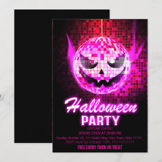 Neon Rosa Jack O Lantern Disco Boll Halloween Inbjudningar