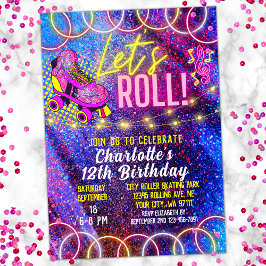 Neon Rosa Låt oss Roll Girl's Roller Skating Party Inbjudningar