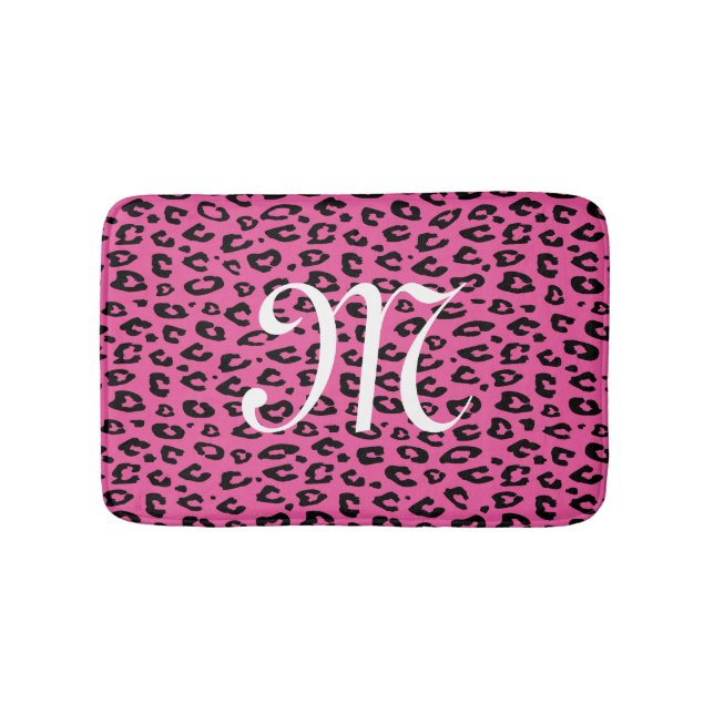 Neon rosa leoparddjur tryckt monogram badmatta badrumsmatta (Framsidan)