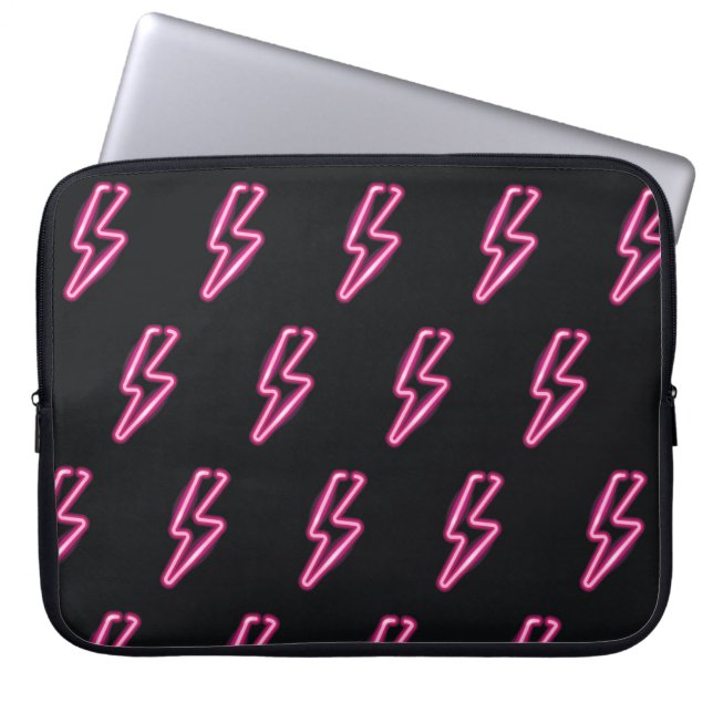 Neon Rosa Lightning: Mörkens bakgrund. Laptop Fodral (Framsidan)