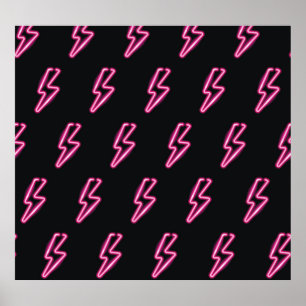 Neon Rosa Lightning: Mörkens bakgrund. Poster