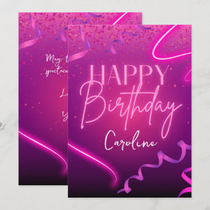 Neon Rosa Lila Confetti Grattis på födelsedagen Julkort