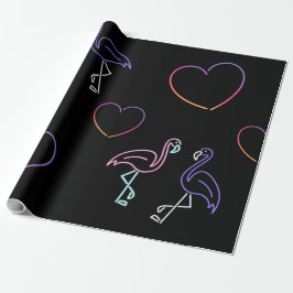 Neon Rosa Lila Flamingo och Hearts Presentpapper