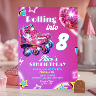 Neon Rosa Lila Girl Girl Girl Skate Disco Boll Bir Inbjudningar