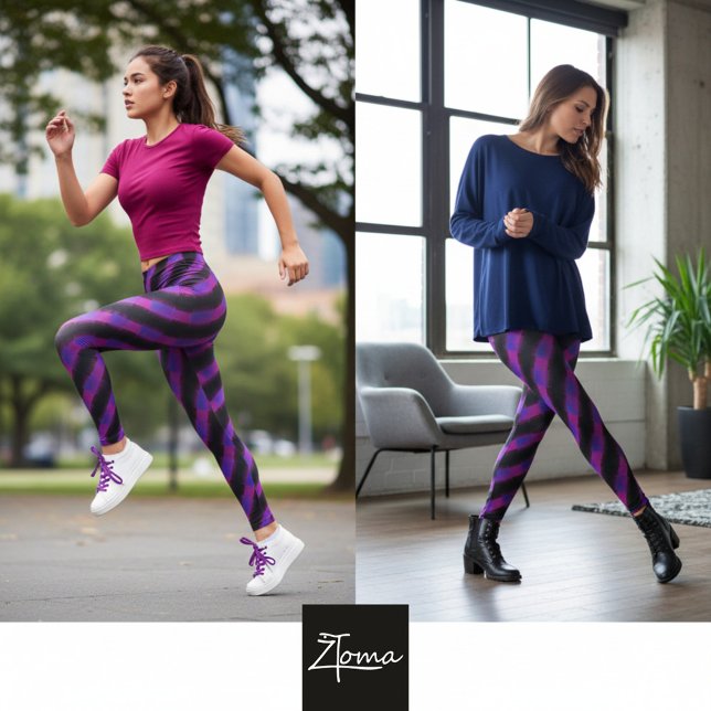 Neon Rosa Lila Glitch Diagonal Rand Leggings (Skapare uppladdad)