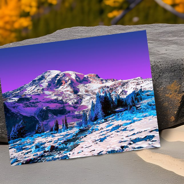 Neon Rosa Lila Mountain Mt. Rainier Washington Kort (Neon surreal mount Rainier greeting card pink purple blue)