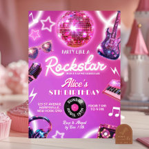 Neon Rosa Lila Rockstjärna Tonårstjej Födelsedagsf