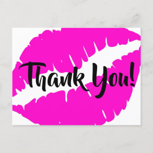 Neon Rosa Lippstift Stor Puss Tack Vykort