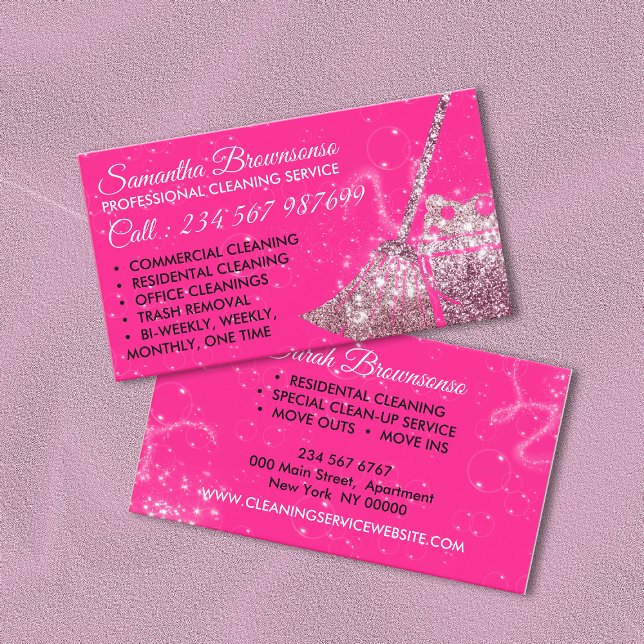 Neon Rosa Luxury Städning Service Maid Janitorial Visitkort (Skapare uppladdad)