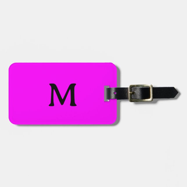 Neon Rosa Magenta Monogram Svart Anpassat Namn Pre Bagagebricka (Horisontell Framsida)