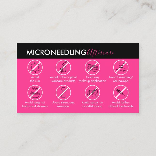 Neon Rosa Microneedling Eftervårdsinstruktion Visitkort (Baksida)