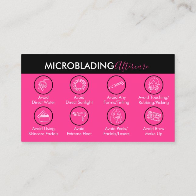 Neon Rosa Mikrobladering Läkning Eftervård Visitkort (Baksida)