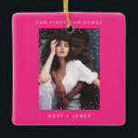 Neon Rosa Modern Merry och Married Photo Julgransprydnad Keramik<br><div class="desc">Neon Rosa Modern Merry och Married Photo Ceramic Ornament</div>