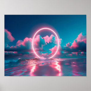 Neon rosa moln strand väggkonst horisontell _ Ecle