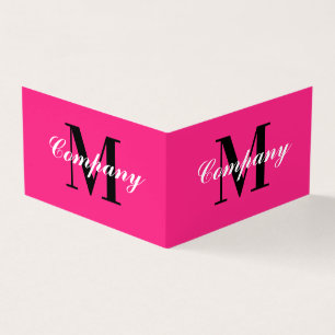 Neon rosa monogram logotyp, vikta affärskort visitkort