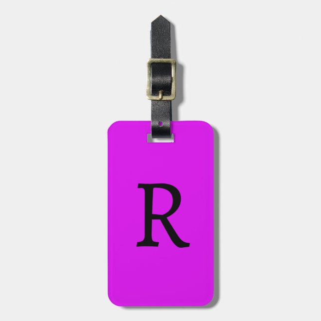 Neon Rosa Monogram Present Festgåva Lila Violett Bagagebricka (Vertikal Framsida)