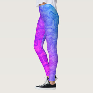 Neon Rosa och Blue Swirled Colorful Rand Leggings