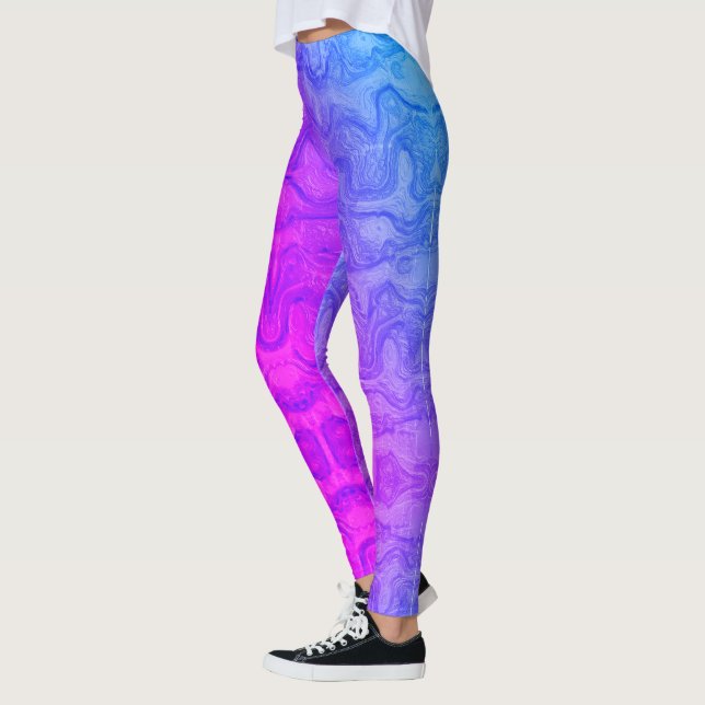 Neon Rosa och Blue Swirled Colorful Rand Leggings (Vänster)