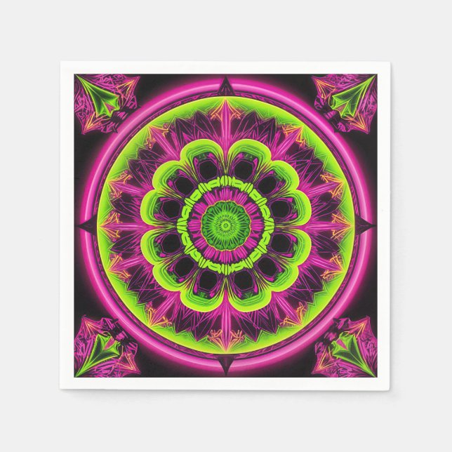 Neon Rosa och Grönt Kaleidoscope-design Pappersservett (Framsidan)