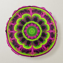 Neon Rosa och Grönt Kaleidoscope-design Rund Kudde