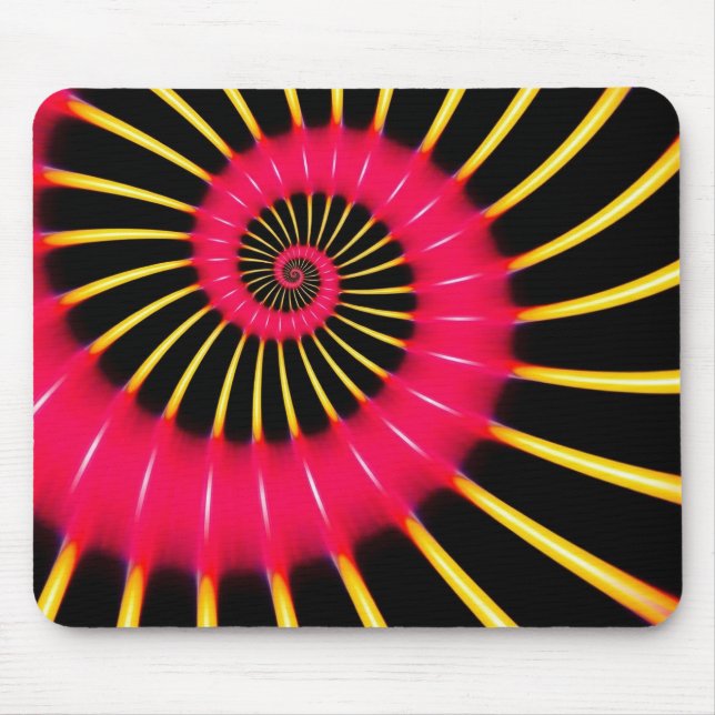 Neon Rosa Och Gul Spiral Fraktal Musmatta (Framsidan)