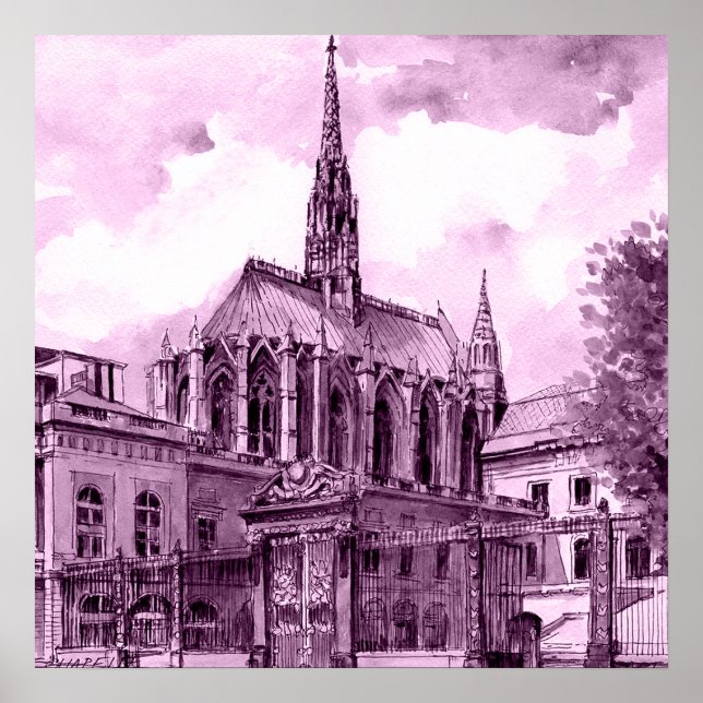 Neon rosa och koboltbryggor över en luminös c poster (Framsidan)