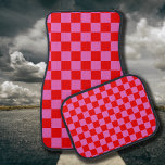 Neon Rosa och Red Checkerboard Vintage Bilmatta<br><div class="desc">Neon Rosa och Red Checkerboard | VINTAGE | Klassisk | TRENDIG | SNYGGT | MODE | Minimal</div>