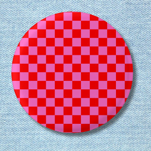 Neon Rosa och Red Checkerboard Vintage Knapp