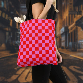 Neon Rosa och Red Checkerboard Vintage Tygkasse