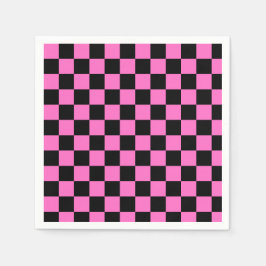 Neon Rosa och svart Checkerboard-Vintage Pappersservett