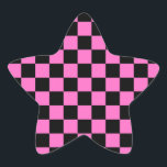 Neon Rosa och svart Checkerboard-Vintage Stjärnformat Klistermärke<br><div class="desc">Neon Rosa och svart Checkerboard | VINTAGE | Klassisk | TRENDIG | SNYGGT | MODE | Minimal</div>