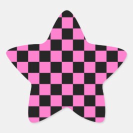 Neon Rosa och svart Checkerboard-Vintage Stjärnformat Klistermärke