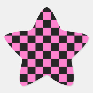 Neon Rosa och svart Checkerboard-Vintage Stjärnformat Klistermärke