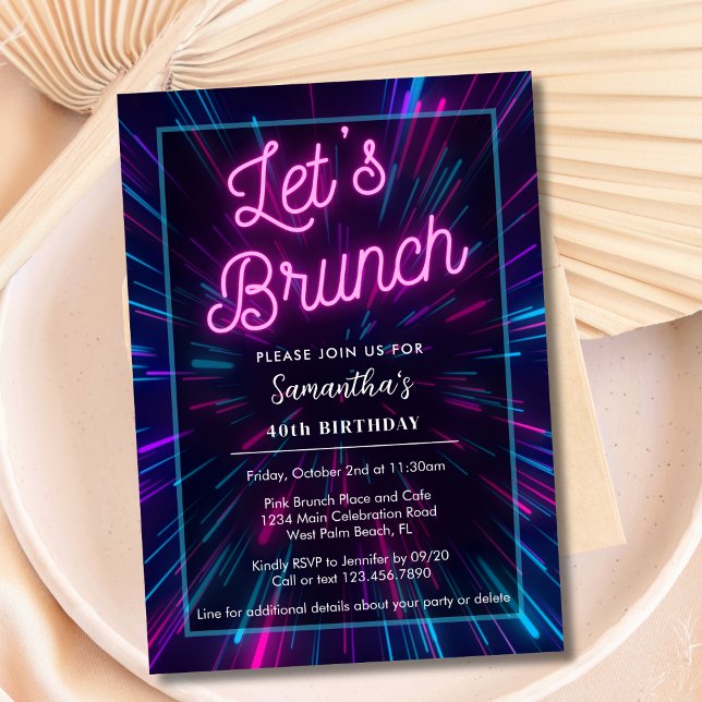 Neon Rosa och svart Låt oss Brunch valfri händelse Inbjudningar (Skapare uppladdad)