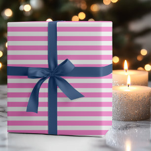 Neon Rosa och Vit Enkel Horisontell Randig Presentpapper