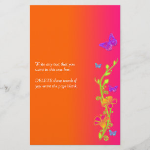 Neon Rosa Orange Butterflies & Flowers Stationery Brevpapper