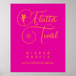 Neon Rosa Orange Minimalist Fairy Diaper Raffle Poster