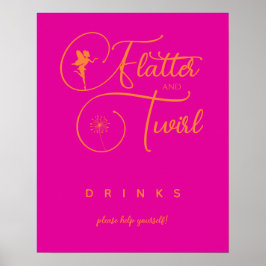 Neon Rosa Orange Minimalist Fairy Drinks Poster