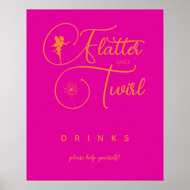 Neon Rosa Orange Minimalist Fairy Drinks Poster (Framsidan)