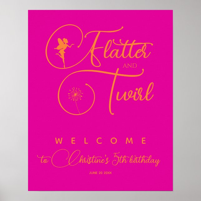 Neon Rosa Orange Minimalist Fairy Welcome Poster (Framsidan)