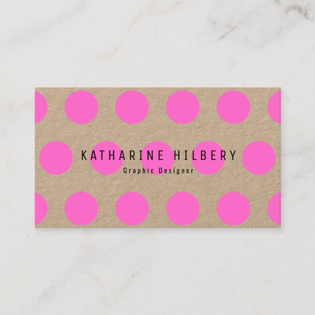 Neon Rosa Polka dots Kraft Pappert Affärskort Visitkort (Framsida)